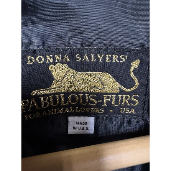 Donna Salyers Fabulous Furs OS Jet Black Cape W/Leopard Fur Accents Made In USA - Picture 2 of 8